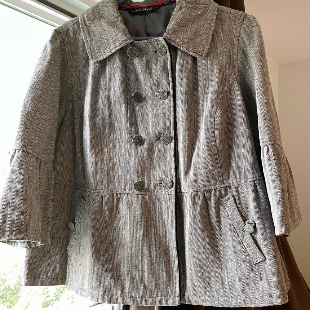 MXM Size 18 Grey Twill Double-breasted Blazer with 3/4 Sleeves
